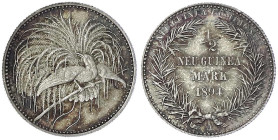Deutsch-Neuguinea
Neuguinea Compagnie
1/2 Neuguinea-Mark 1894 A, Paradiesvogel. vorzüglich/Stempelglanz, winz. Randfehler, schöne Patina. Jaeger 704...
