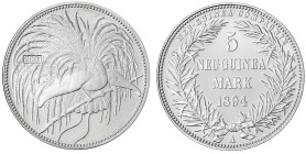 Deutsch-Neuguinea
Neuguinea Compagnie
Neuprägung des 5 Neuguinea-Mark 1894 A (2001), Paradiesvogel in Silber und in Originalgröße. Polierte Platte. ...