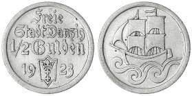 Danzig, Freie Stadt
1/2 Gulden 1923. vorzüglich. Jaeger D 6.
