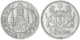 Danzig, Freie Stadt
5 Gulden 1923, Marienkirche. gutes vorzüglich, kl. Kratzer. Jaeger D 9.
