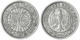 Kursmünzen
50 Reichspfennig, Nickel 1927-1938
1932 E. gutes sehr schön. Jaeger 324.