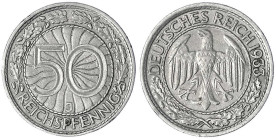 Kursmünzen
50 Reichspfennig, Nickel 1927-1938
1933 J. gutes sehr schön. Jaeger 324.