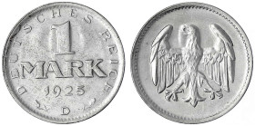Kursmünzen
1 Mark, Silber, 1924-1925
1925 D. vorzüglich/Stempelglanz. Jaeger 311.