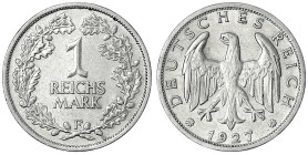 Kursmünzen
1 Reichsmark, Silber 1925-1927
1927 F. vorzüglich. Jaeger 319.