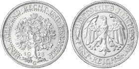 Kursmünzen
5 Reichsmark Eichbaum Silber 1927-1933
1928 G. gutes vorzüglich, winz. Kratzer. Jaeger 331.
