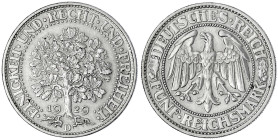 Kursmünzen
5 Reichsmark Eichbaum Silber 1927-1933
1929 D. vorzüglich. Jaeger 331.
