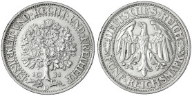 Kursmünzen
5 Reichsmark Eichbaum Silber 1927-1933
1931 D. vorzüglich, kl. Randfehler. Jaeger 331.