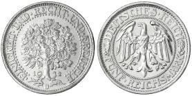 Kursmünzen
5 Reichsmark Eichbaum Silber 1927-1933
1932 D. vorzüglich, kl. Randfehler. Jaeger 331.