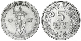 Gedenkmünzen
5 Reichsmark Rheinlande
1925 F. vorzüglich/Stempelglanz. Jaeger 322.