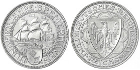 Gedenkmünzen
5 Reichsmark Bremerhaven
1927 A. vorzüglich/Stempelglanz. Jaeger 326.
