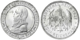 Gedenkmünzen
5 Reichsmark Tübingen
1927 F. Polierte Platte, min. berieben, etwas Patina. Jaeger 329.