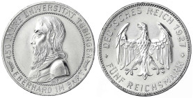 Gedenkmünzen
5 Reichsmark Tübingen
1927 F. gutes vorzüglich, etwas berieben, winz.Randf. Jaeger 329.
