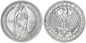 Gedenkmünzen
3 Reichsmark Naumburg/Saale
1928 A. fast Stempelglanz, Prachtexemplar, min. Randfehler. Jaeger 333.