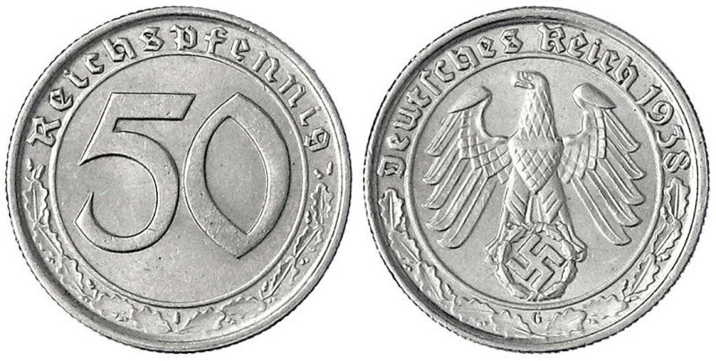 Klein/- und Kursmünzen
50 Reichspfennig, Nickel 1938-1939
1938 G. gutes vorzüg...