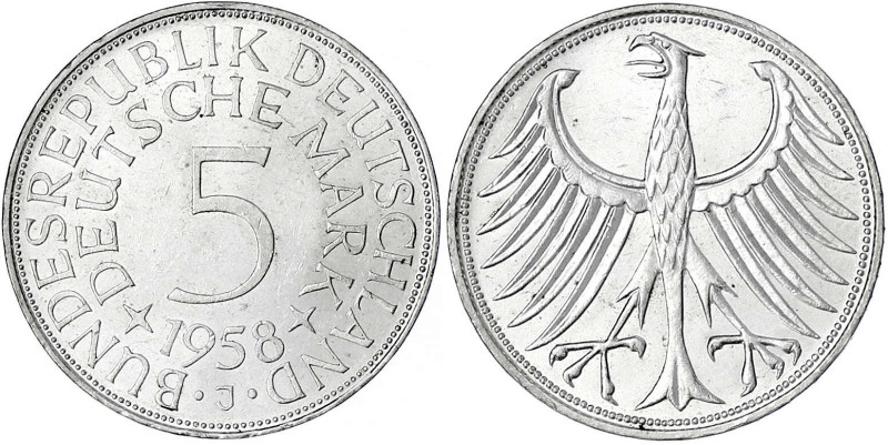 Kursmünzen
5 Deutsche Mark Silber 1951-1974
1958 J. vorzüglich/Stempelglanz, s...