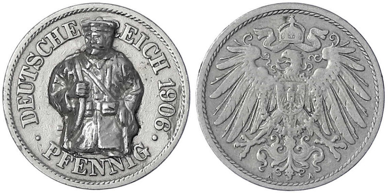 Kaiserreich
Reichskleinmünzen
Patriotenpfennig aus 10 Pf. 1906 A. Aufgelötetes...