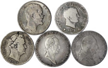 Sammlungen allgemein
5 Münzen in Crown-Größe: Dänemark Speciedaler 1848 Krönung, 2 Rigsdaler 1854, Italien 5 Lire Napoleon 1808 M, Habsburg Kronental...