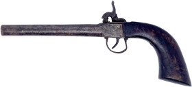 Schusswaffen
Perkussionspistole um 1850. Achtkantlauf. Länge 30 cm. funktionsfähig (Abzug klemmt etwas), kl. Dellen
