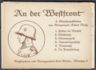 Sonstige militär. Gegenstände
An der Westfront, insgesamt 6 Künstlerpostkarten vom Kriegsmaler Albert Reich mit original Umschlag.