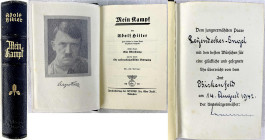 Drittes Reich, 1933-1945
Hitler, Adolf. Mein Kampf. München 1941 (636./640. Auflage) Hochzeitsausgabe des Amtes Birkenfeld mit eigenhändiger Untersch...