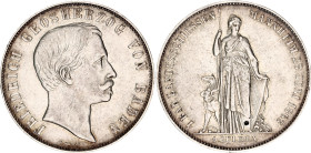 German States Baden 1 Gulden 1863
KM# 247, N# 39571; Silver; Friedrich I; First Shooting Festival in Mannheim; Mintage 10'000; XF