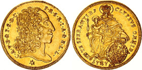 German States Bavaria 1 Carolin 1727
KM# 408, N# 109483; Gold (.770) 9.79 g.; Karl Albrecht; XF+
