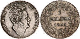 German States Nassau 1 Gulden 1839
KM# 60, AKS# 43, N# 46388; Silver; Wilhelm; Wiesbaden Mint; AUNC/UNC with hairlines