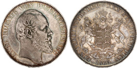 German States Wurttemberg 1 Vereinsthaler 1865
KM# 614, AKS# 126, J. 85b, N# 95335; Silver; Karl I; XF+ Toned