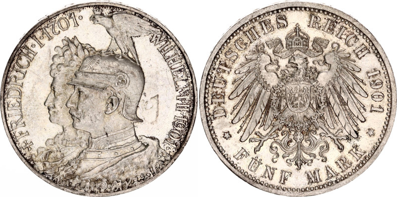 Germany - Empire Prussia 5 Mark 1901 A
KM# 526; J. 106; N# 26474; Silver; Wilhe...