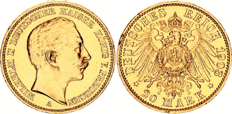 Germany - Empire Prussia 20 Mark 1903 A
KM# 521, J. 252, N# 21444; Gold (.900) ...