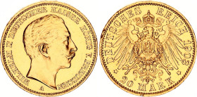 Germany - Empire Prussia 20 Mark 1903 A
KM# 521, J. 252, N# 21444; Gold (.900) 7.96 g.; Wilhelm II; Berlin Mint; AUNC