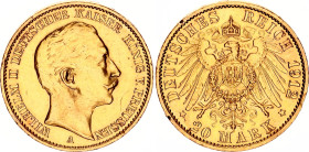 Germany - Empire Prussia 20 Mark 1912 A
KM# 521, J. 252, N# 21444; Gold (.900) 7.96 g.; Wilhelm II; Berlin Mint; AUNC