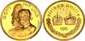 Germany - Empire Prussia Gold Medal "Gott mit Uns" 1915 Specimen PCGS SP65
Wurzbach 2766; Gold (.900) 7.99 g.; By R. Neuberger; Wilhelm II & Franz Jo...