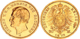 Germany - Empire Saxony 20 Mark 1872 E
KM# 1233, J. 258; Johann v. Sachsen; Gold (.900), 7.96g. AU-UNC, mint luster, one year type.