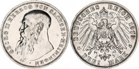 Germany - Empire Saxe-Meiningen 3 Mark 1913 D
KM# 203, J. 152, N# 32739; Silver; Georg II; Munich Mint; UNC with minor hairlines
