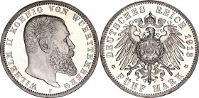 Germany - Empire Wurttemberg 5 Mark 1913 F NGC PF 63 Cameo
KM# 632, KM# 632; Silver; William II; UNC