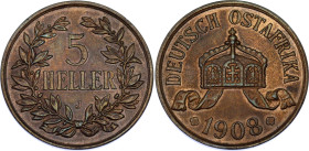 German East Africa 5 Heller 1908 J
KM# 11, N# 11910; Wilhelm II; XF/AUNC
