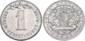 Germany - Weimar Republic Bremen 1 Verrechnungs Mark 1924 (ND)
N45, Funck# 634.6A; Aluminium plated iron., 4.88 g.; Emergency Coins free Hanseatic le...
