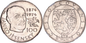 Czechoslovakia 100 Korun 1974 Pattern NGC MS 65
Silver; Janko Jesensky - 100th Anniversary of death