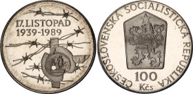 Czechoslovakia 100 Korun 1989
KM# 135, N# 20232; Silver., Proof; 50 Years - Events on 17/11/1939; Mintage 3000 pcs; In original sealed box