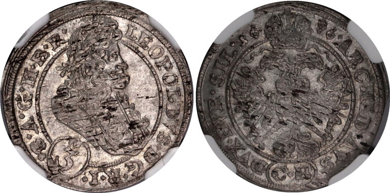 Bohemia Silesia Brieg 3 Kreuzer 1696 CB NGC MS 61
KM# 516, N# 43984; Silver; Le...