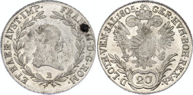 Austria 20 Kreuzer 1805 B
KM# 2140, N# 7076; Silver; Francis II; UNC, with full luster.