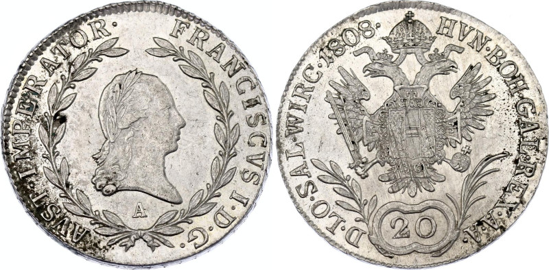 Austria 20 Kreuzer 1808 A
KM# 2141, N# 18835; Silver; Francis I of Austria; UNC...