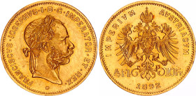 Austria 4 Florin / 10 Francs 1892 Restrike
KM# 2260, N# 23664; Gold (.900) 3.23 g.; Franz Joseph I; UNC