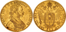 Austria 4 Dukat 1908
KM# 2276, N# 15156; Gold (.986) 13.96 g., 40 mm; Franz Joseph I; Vienna Mint; Mintage 80'428; AU-UNC