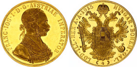 Austria 4 Dukat 1915 Restrike
KM# 2276, N# 15156; Gold (.986) 13.96 g.; Franz Joseph I; Vienna Mint; UNC Prooflike