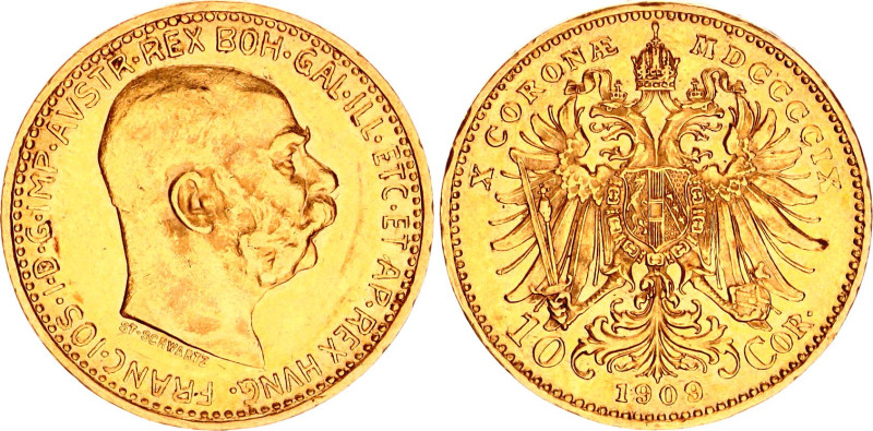 Austria 10 Corona 1909
KM# 2816, N# 20870; Gold (.900) 3.38 g.; Franz Joseph I;...