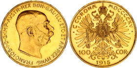 Austria 100 Corona 1915 Restrike
KM# 2819, N# 15147; Gold (.900) 33.87 g., 37 mm.; Franz Joseph I; UNC with full mint luster