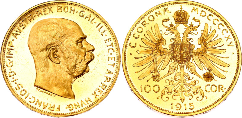 Austria 100 Corona 1915 Old Restrike
KM# 2819, N# 15147; Gold (.900) 33.87 g., ...