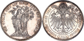 Austria 1 Taler 1868 Vienna Shooting Festival PCGS MS 64
X# M8, N# 18980; Silver; Franz Joseph I; The Third German Shooting Festival